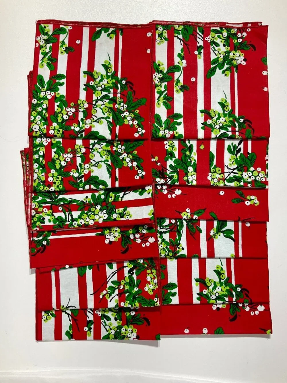 3/$14 Set of 12 Fabric Christmas Napkins Red Green and White